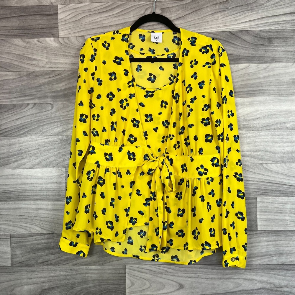 Cabi Wrap Blouse & Tank Womens Medium Yellow Floral Tie Front 2-Piece Set Career